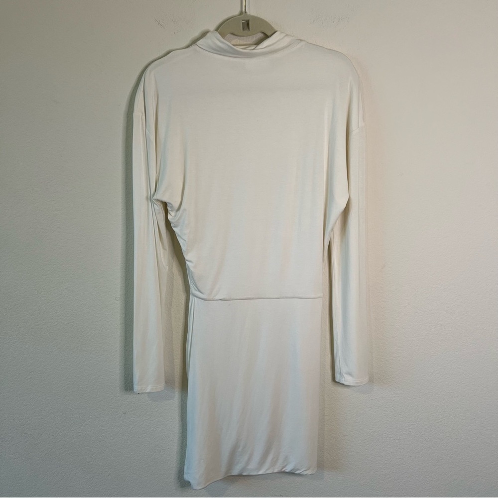 Lovers + Friends Ivana Ruched Mini Dress White Cowl Neck Long Sleeve Small - Picture 10 of 16